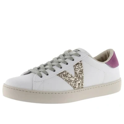 Image of victoria Berlin Leather Effect Low Tennis &amp; Glitter Logo Split Back 1126194 for Women Fucsia 38