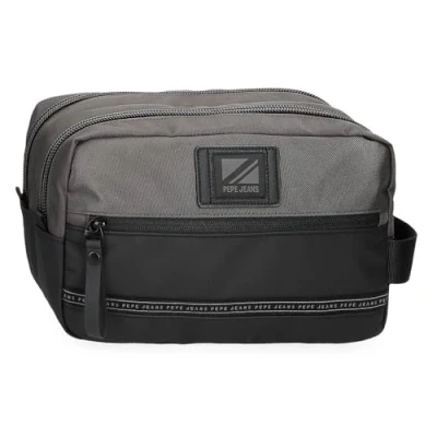 Image of Pepe Jeans Stratford Two Compartments Adjustable Grey 26 x 16 12 cm Polyester Talla única Toiletry Bag with Adjustable, Gray, Standard Size,