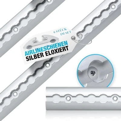Image of NTG 6 x 2 m aluminium airline rail, lashing round semicircular shape, with holes, 1975 mm, load securing for trucks and motorhomes, drilled silver anodised