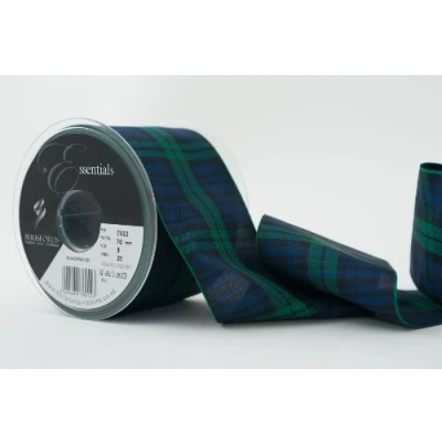 Image of Berisfords 70 mm Polyester Tartan Ribbon, Black Watch