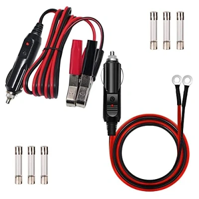 Image of GTIWUNG 12V 3FT Cigarette Lighter Male Plug with Battery Clamp, Electrical Clip on 16 AWG Heavy Duty Extension Cord, 1.6FT Car to O Ring Terminal Connector Cable