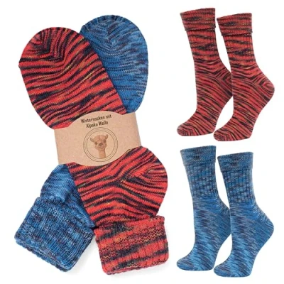 Image of MOUNTREX® Alpaca socks, wool socks for men and women, winter warm house thermal thin, cuddly 2 pairs, orange/blue, 39 42
