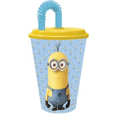 Image of Glass bottle with removable straw &quot;Minions&quot; me ugly and nasty 2 Illumination 430 ml