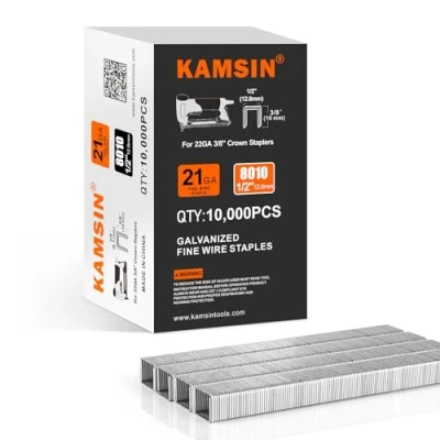 Image of KIMSING 21 Gauge Galvanized Steel Staples, 10000 Pcs/Box, Gauge: 21, Crown: 1/2(12.8mm), Leg Length: 3/8&#039;&#039; (10mm), for Upholstery, Fabric, Cabinet