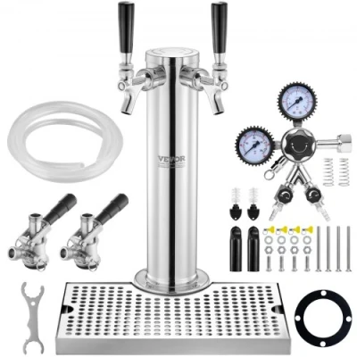 Image of VEVOR Kegerator Tower Kit, Dual Taps Beer Conversion Stainless Steel Keg Dispenser with Gauge W21.8 Regulator &amp; S System Coupler, Drip Tray for Party Home