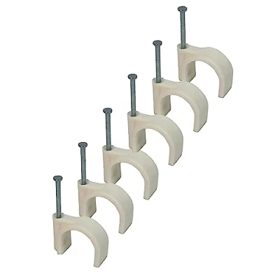 Image of White Round Cable Clips with Fixing Nail K Type 50pcs (16mm)