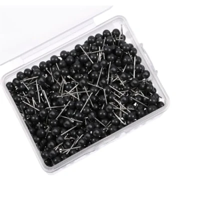 Image of 400 Pcs Round Push Pins, 0.59 inches Head Map Tacks Black Pins for Wall Drawing Pinboard, Bulletin Board