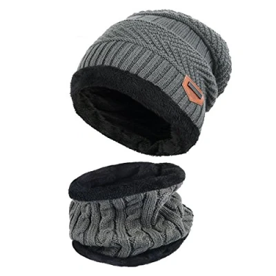 Image of Thenice Childrens/Kids Warm Knitted Beanie Hat and Circle Scarf Set (Grey)