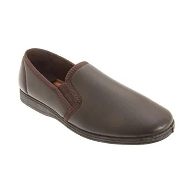 Image of Sleepers Mens Hadley Softie Leather Twin Gusset Slippers (10 UK) (Dark Brown)
