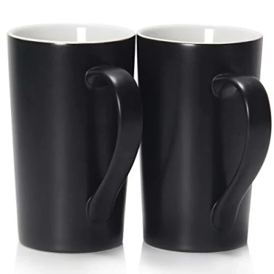 Image of Smilatte 20 oz / 600ml Large Coffee Mugs, M007 Plain Tall Ceramic Cup with Handle for Dad Men, Set of 2, Black