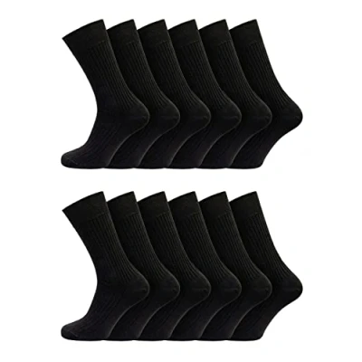 Image of Bonjour 12 pairs Men&#039;s 100% Cotton Diabetic Non Elastic Therapeutic socks for Diabetics (6 11 Black)