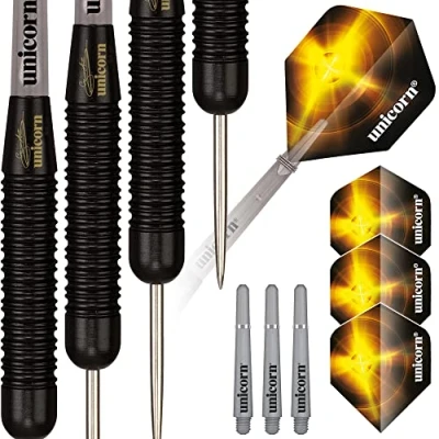 Image of Unicorn Steel Tip Darts Set Gary &#039;The Flying Scotsman&#039; Anderson Brass Barrels with Matt Black Coating 27 g
