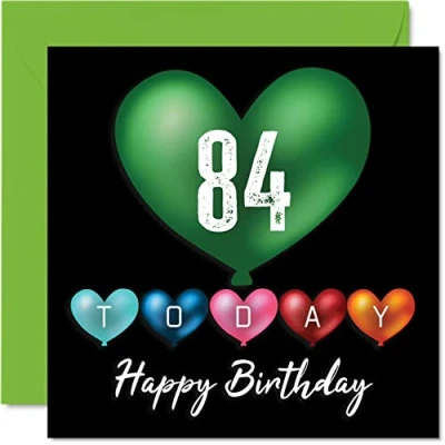 Image of Fun 84th Birthday Cards for Men Woman Heart Balloons Happy Card Dad Mum Great Grandad Grandpa Nanny Grandma Gran Uncle Auntie, 145mm x Greeting