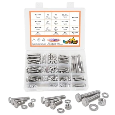 Image of huruirui Nuts and Bolts Washers Set M5 M6 M8 Machine Screws Nut 304 Stainless Steel Outer Hexagon Hex Washer Assortment Kit for Fastener 300pcs