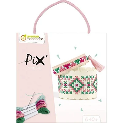 Image of Avenue Mandarine Ref KC128C Creative Box Pix Tresor All In One Cross Stitch Pink 2 Bracelets to Make, Full Instructions Supplied, Suitable for Ages 6 10+