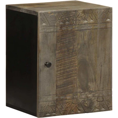 Image of vidaXL Mango Wood Wall Cabinet for Bathroom Black Finish Retro Storage Cupboard with Hand Carved Floral Pattern, Mounted Design, Flexible Door Installation, Ample Space