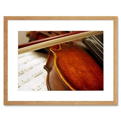 Image of Wee Blue Coo Music Photo Violin Bow Sheet Strings Classical Framed Wall Art Print