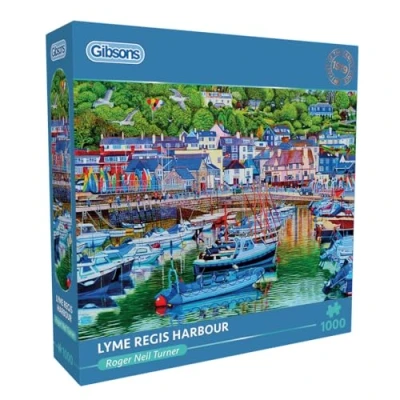 Image of Lyme Regis Harbour 1000 Piece Jigsaw Puzzle British Costal Sustainable for Adults Premium 100% Recycled Board Great Gift Gibsons Games