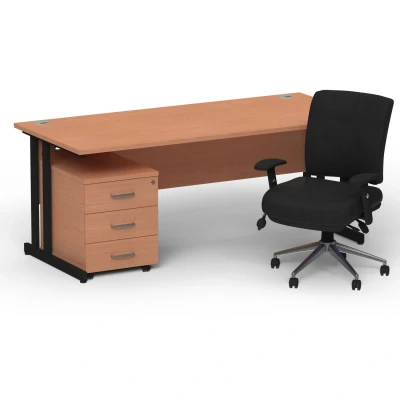 Image of Impulse 1800 Black Cant Desk Beech + 3 Dr Mobile Ped &amp; Chiro