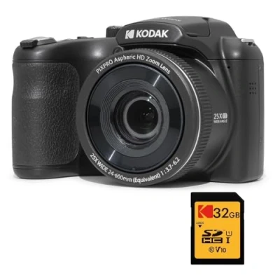 Image of KODAK Pixpro Astro Zoom AZ255 + SD Memory Card 32 GB 16 MP Digital Bridge Camera, 25X Zoom, 1080p HD Video, 24 mm Wide Angle, 3 LCD Screen, AA Battery Black