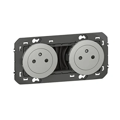 Image of Legrand LEG95248 2X2P Double Socket 2P + T Pre Wired Dooxie Surface 16A Aluminium Finish Blister Packaging,