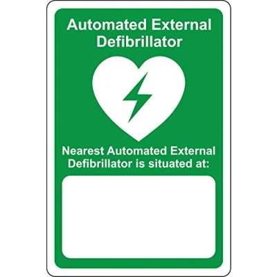 Image of AED Safety sign your nearest automated external defibrillator is situated at emergency 1.2mm Rigid plastic 200mm x 150mm