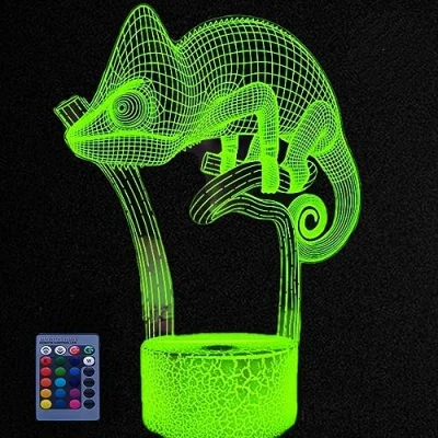 Image of HPBN8 Ltd Creative 3D Chameleon Night Light USB Powered Remote Control Touch Switch Decor Table Optical Illusion Lamps 7/16 Color Changing LED Lamp Home Love Brithday Children Kids Toy Gift