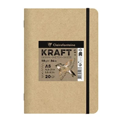 Image of Clairefontaine 975937C Kraft Paper Quilted Notebook 20 Sheets A5 Non Laid Brown 14.8x21 cm 115g Elastic Closure, Soft Card Cover