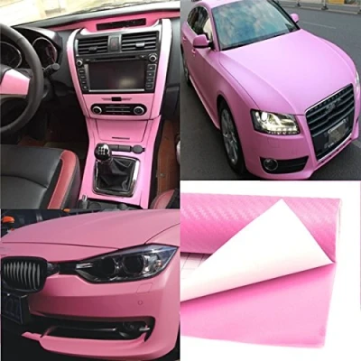 Image of Alamor 200x30cm DIY Carbon Fiber Vinyl Wrap Roll Film Sticker Car Decal Sheet Pink