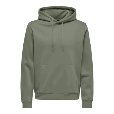 Image of ONLY &amp; SONS Men&#039;s Onsconnor Reg Sweat Hoodie Noos Hooded Sweatshirt, Castor Gray, S