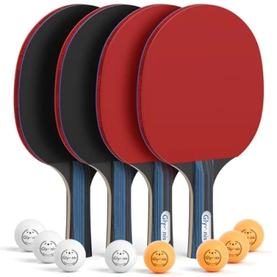 Image of Glymnis Table Tennis Set Portable Ping Pong with 4 Premium Paddles, 8 Professional Game Balls and Storage Bag