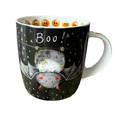 Image of Alex Clark Bat Halloween Mug Happy Boo Pumpkin Spooky Cute Gift Ideas Perfect for Coffee &amp; Tea Hot Chocolate Vegan Friendly Seasonal October Autumn Home