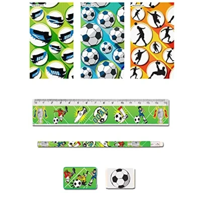 Image of Anilas 5 Piece Stationery Set Pencil, Sharpener, Rubber, Ruler, Notepad (Football)