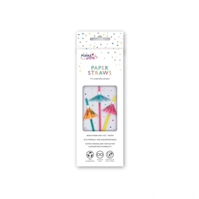 Image of PUKKA party Umbrella Paper Drinking Straws 12 Pack Extra Strong and Durability Tested, Lasts Up to 24 Hours in Water Made from 100% FSC Paper, Eco Friendly Biodegradable