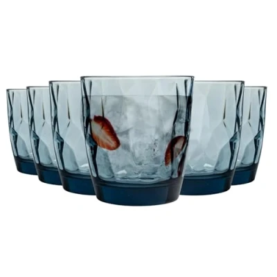 Image of 6x Blue 300ml Diamond Whisky Glasses By Bormioli Rocco
