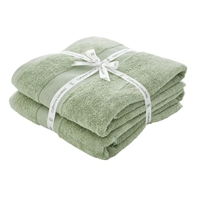 Image of Catherine Lansfield Anti Bacterial Soft &amp; Absorbent Cotton Bath Sheet Pair Sage Green