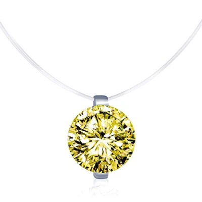 Image of Infinite U Creative 925 Sterling Silver Yellow Cubic Zirconia Pendant Solitaire Necklace Fishing Line Nylon Chain for Women/Girls