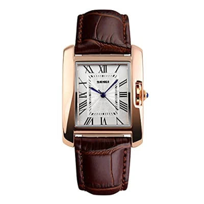Image of SKMEI Beautiful Women&#039;s Watch Square Rose Gold Roman Numerals Genuine Leather Strap Brown 1085BR