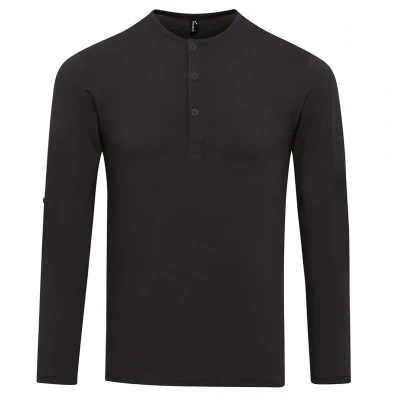 Image of Premier Unisex Mens Long John Roll Sleeve Tee (Black) Size X Small