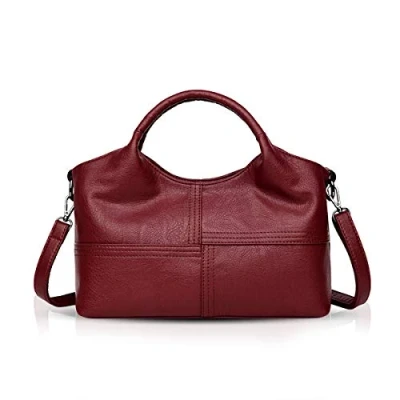 Image of NICOLE &amp; DORIS Women Handbags Fashion Shoulder Bags for Lady Top Handle Over The Soft PU Leather Wine red