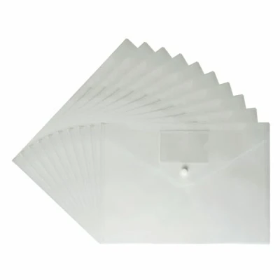 Image of 10 x A4 Clear Plastic Popper Wallet Document Folder with Insert CC on Closing Flap(Pack of 100)
