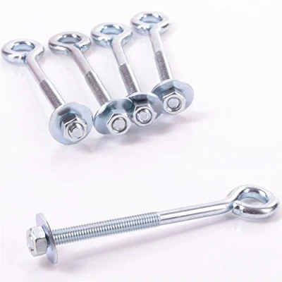 Image of 5X M6 Eye Bolts &amp; Nuts Washers 100mm Strong Wire/Chain Link Fence Support