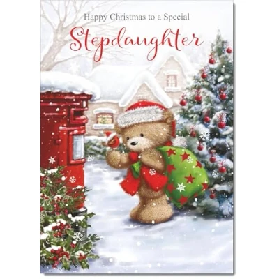 Image of doodlecards Stepdaughter Christmas Card Cute Bear Posting a Letter Medium Size for with Plain Envelope