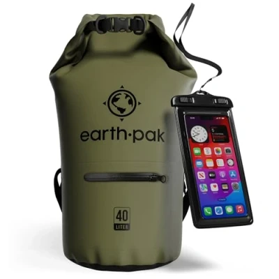 Image of Earth Pak Torrent Series Waterproof Dry Bag Keeps Gear for Kayaking, Boating, Hiking, Camping and Fishing with Phone Case (Green, 40L)