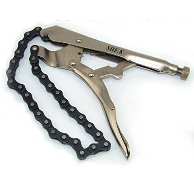 Image of NUZAMAS 9&quot; 23cm Locking Chain Clamp Vise Steel Plier Grip Wrench Oil Filter Pipe Cutter Vice (Chain 19&quot; 49cm Long)