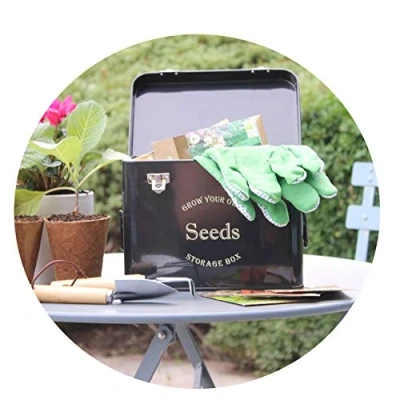 Image of Gardening Naturally Seed Packet Storage Tin Black with 12 Blank Card Dividers