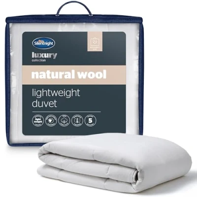 Image of Silentnight Natural Wool Lightweight Super King Duvet Luxury Temperature Regulating Spring Summer Quilt with Breathable Cotton Cover
