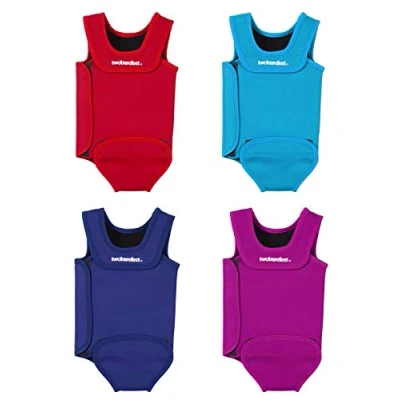 Image of Two Bare Feet Baby Wrap Swimsuit Neoprene Swim Tri Fold Wetsuit (Raspberry, 6 12 Months)