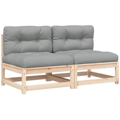 Image of vidaXL Garden Sofas with Cushions 2 pcs, Armless Outdoor Sofa for Relax, Sectional Patio Balcony, Couch Unit, Solid Wood Pine