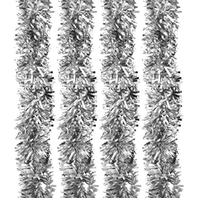 Image of Robelli Thick Luxury MATTE Christmas Tree Tinsel Decoration (Silver 8 meters)
